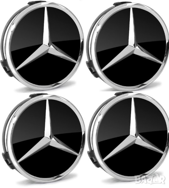 капачки за джанти за мерцедес Mercedes 75мм черни гланц хром 4 броя, снимка 1