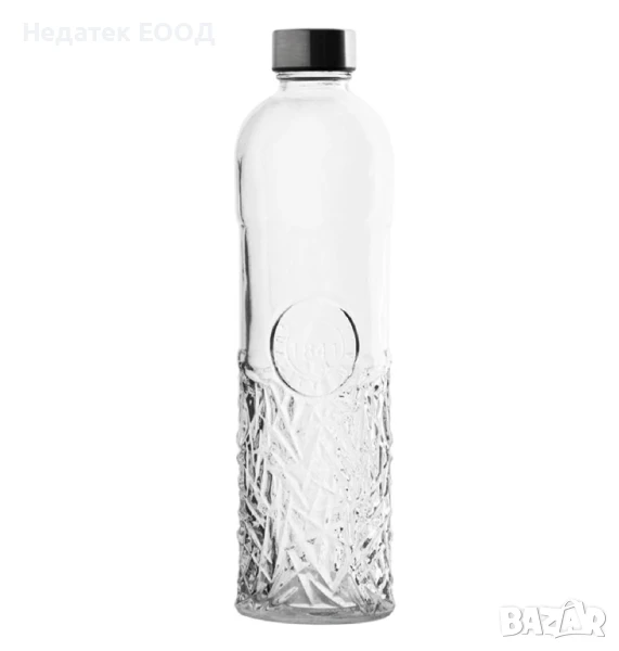 Прозрачна стъклена бутилка  с винтова метална капачка, 1л., снимка 1
