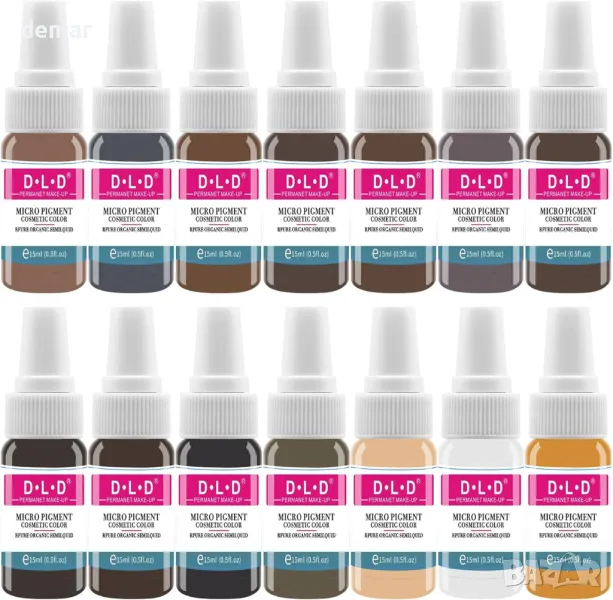 Комплект пигменти за татуировки DLD, Татуировка на вежди и устни, 14 бутилки по 15 мл, снимка 1