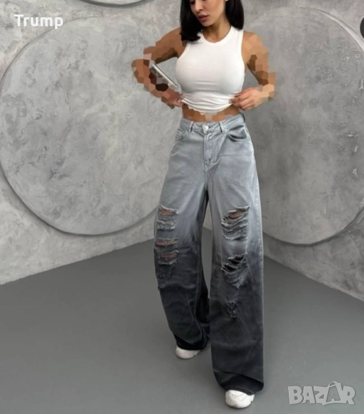 Ефектни дънки Преливащи от черно към сребърно, накъсан ефект, деним, снимка 1