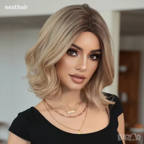 Руса къса омбре перука с тъмни корени на път, снимка 1