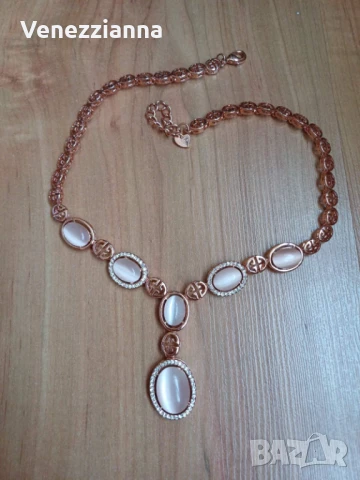 Invoke Колие Розова позлата 18К с камък Котешко око НОВО, снимка 2 - Колиета, медальони, синджири - 50673652