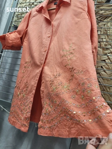 ЛЕНЕНА риза цвят сьомга с бродерии- 40 размер, снимка 1