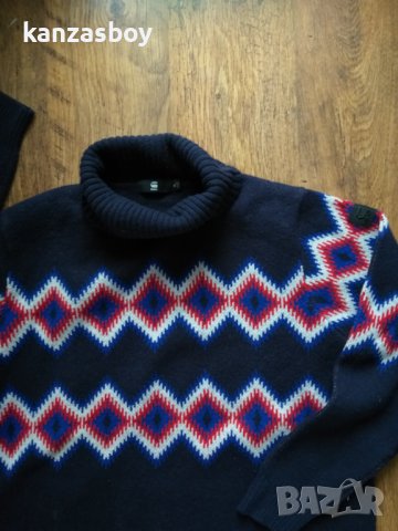 g-star javdi diamond jacquard turtle knit - страхотен мъжки пуловер ЛАМСКА ВЪЛНА, снимка 5 - Пуловери - 39545647