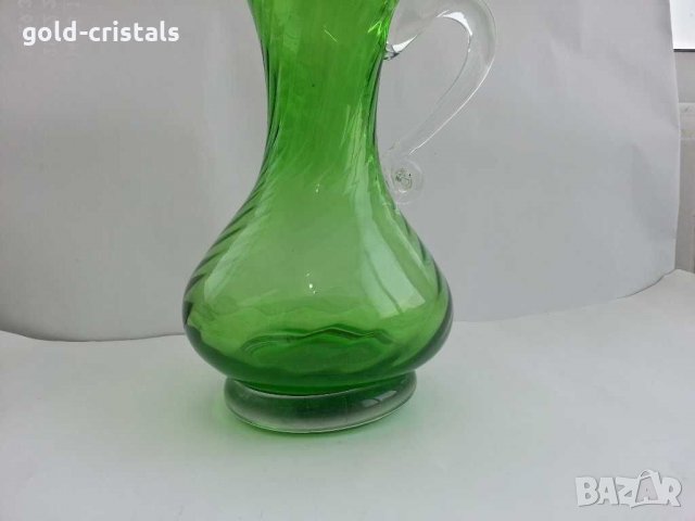 Стара стъклена кана цветно зелено стъкло, снимка 7 - Антикварни и старинни предмети - 29570816