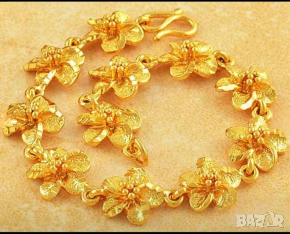 Нежна гривна цветя от 9к попълнено злато 20 лв., снимка 3 - Гривни - 51783671