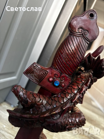 👉 🐉 Масивен китайски дракон с меч – 53 см, над 10 кг | Фън Шуй символ, снимка 6 - Антикварни и старинни предмети - 52792495