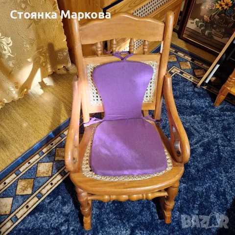 Детски масивен люлеещ се стол с ратан, снимка 6 - Столове - 55816430