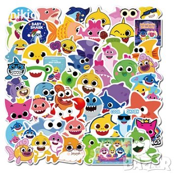 50 бр Бебе Акули Baby Shark океан самозалепващи лепенки стикери за украса декор, снимка 4 - Други - 36614685