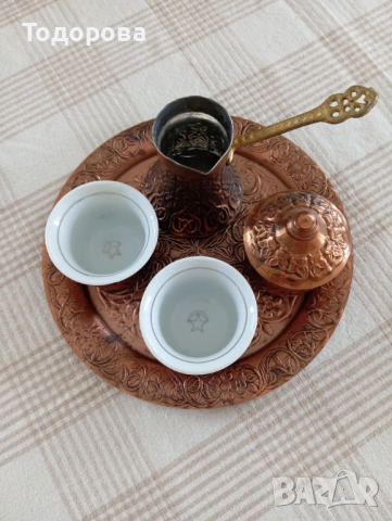 кафян сервиз чашки с джезве от мед , снимка 3 - Сервизи - 54126016