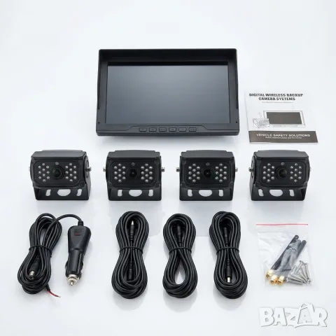 Професионална Безжична DVR Система с 4 Камери за Задно Виждане, 7" Монитор със Слот за Карта Памет (