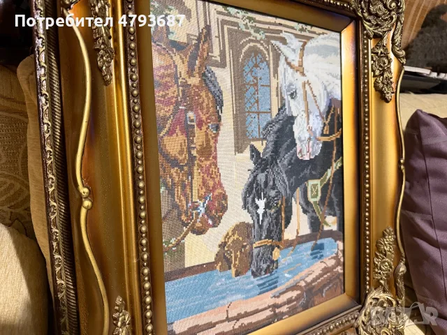Гоблен коне на водопой, снимка 5 - Гоблени - 55982892