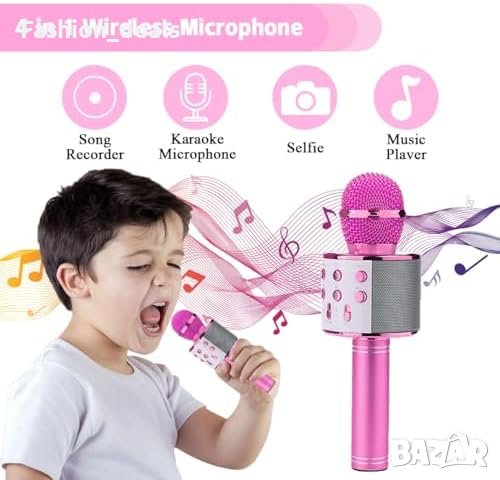 Безжичен Bluetooth Микрофон Розов за Караоке Деца Подарък Парти, снимка 7 - Други - 42892806