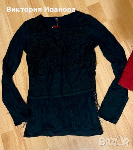 Блуза с дантела и ресни в Бордо и черно , снимка 2 - Блузи с дълъг ръкав и пуловери - 38476597