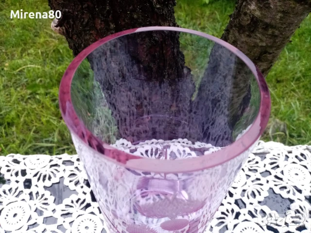 Лилава кристална ваза, снимка 4 - Вази - 50442529