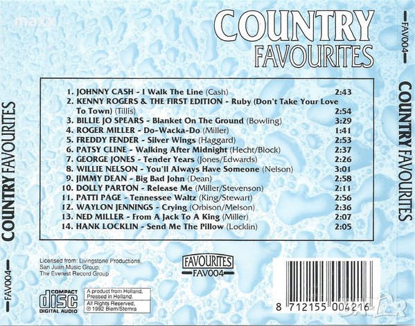 диск CD  Various – Country Favourites 1992, снимка 3 - CD дискове - 29141567