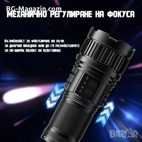 Мощен ръчен фенер прожектор LED лазерен диод презареждащ се USB Power Bank за лов риболов къмпинг, снимка 6 - Къмпинг осветление - 51017212