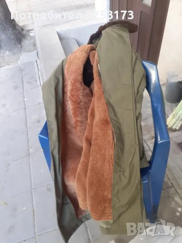 Нова военна шуба с агнешка кожа и агнешка яка