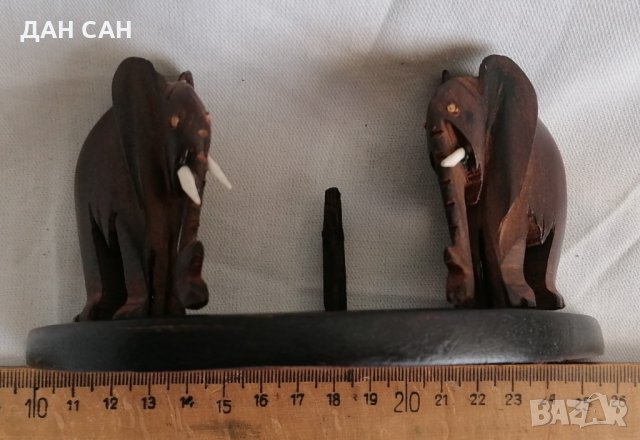 Абанос дърворезба африкански слонове бивници кост, снимка 3 - Други ценни предмети - 31318976