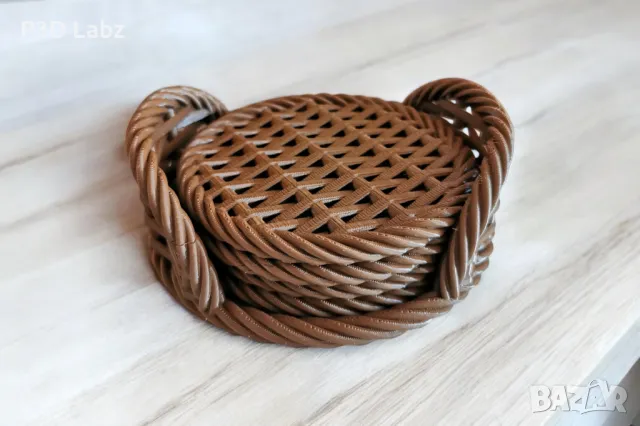  Подложки за Чаши - Имитация на Ратан (6 бр. с Кошничка за Съхранение), снимка 3 - Други - 49219757