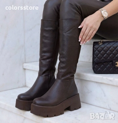 Ботуши на платформа - кафява кожа - BG20 