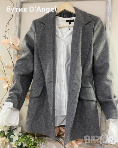 Вталено вълнено сако в сив цвят FUMÉE DOUCE, снимка 3 - Сака - 52550372
