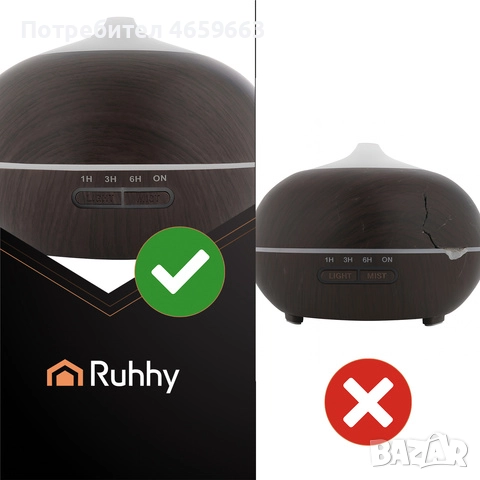 Ултразвуков овлажнител 4 в 1 Ruhhy– арома дифузер, йонизатор и LED лампа с дистанционно, снимка 4 - Овлажнители и пречистватели за въздух - 52526428