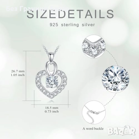 Ново Сребърно колие 925 със сърце и Moissanite камък подарък жена бижу, снимка 6 - Колиета, медальони, синджири - 51590592
