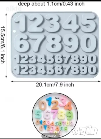 Малки Големи числа цифри дълбоки силиконов молд форма калъп фондан шоколад гипс пано, снимка 2 - Форми - 49833144