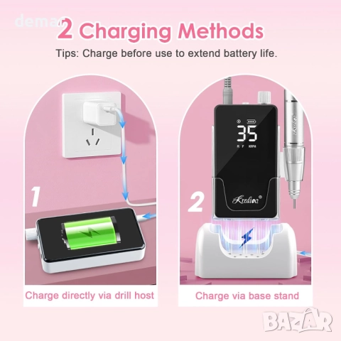 Kredioo пила за нокти 35 000 об/мин, преносима 2-в-1 настолна акумулаторна, снимка 5 - Продукти за маникюр - 52303002