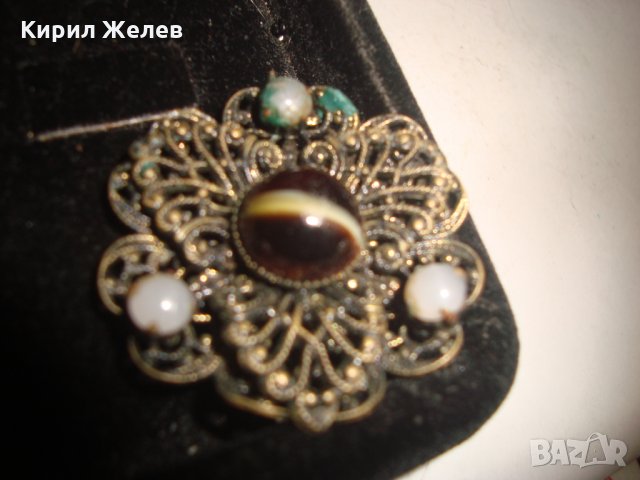 СТАРИННА БРОНЗОВА ФИЛИГРАННА БРОШКА с ЯСПИС и ПЕРЛИЧКИ АРТ ДЕКО 1921, снимка 13 - Други - 30701223