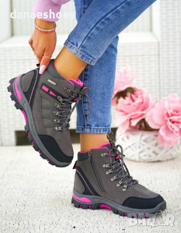 Туристически боти в сиво и циклама - РАЗПРОДАЖБА , снимка 6 - Дамски боти - 51989587
