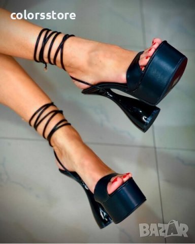 Сандали на ток - черен лак - VS4