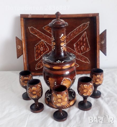Дървен декоративен комплект за пиене, изкуство от Източна Европа, снимка 7 - Други - 37195386