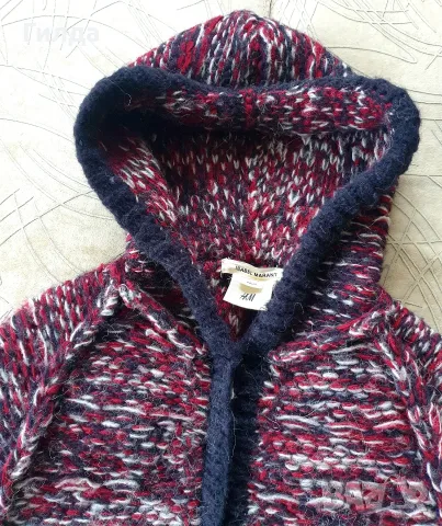 Isabel Marant H&M унисекс жилетка / плетено палто с качулка алпака, снимка 4 - Жилетки - 56158614