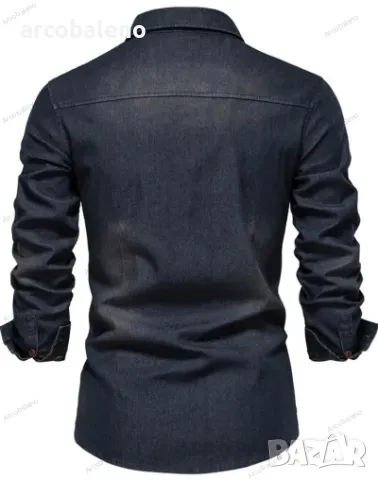 Мъжка ежедневна едноцветна дънкова риза с дълги ръкави, 4цвята, снимка 7 - Ризи - 41698824