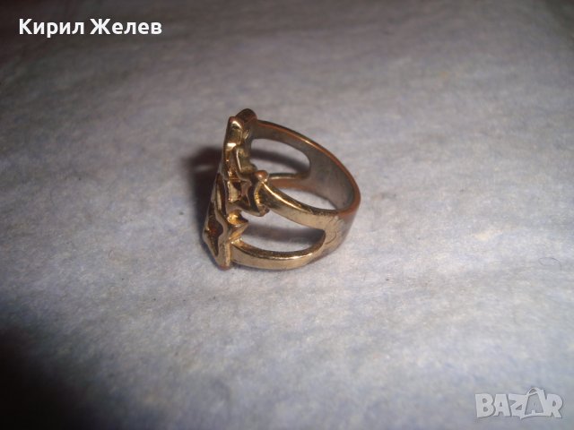 СТАР АЖУРЕН ЗВЕЗДОВИДЕН МЕДЕН РЕТРО ПРЪСТЕН със СЛЕДИ от ПОЗЛАТА 71071, снимка 7 - Антикварни и старинни предмети - 37472981