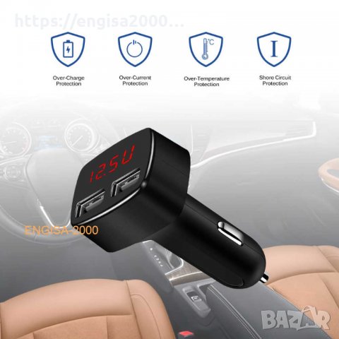 ПРОМО! Зарядно за кола с 2 USB гнезда с цифров волтметър, амперметър, термометър, снимка 3 - Друга електроника - 26100467