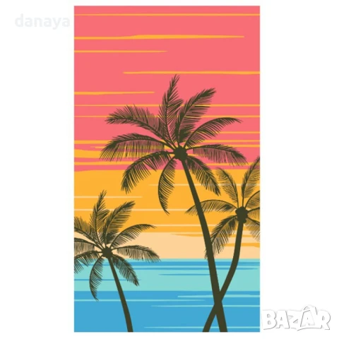 6031 Голяма плажна кърпа Палми с розов залез, 180x100cm, снимка 3 - Хавлиени кърпи - 51214778