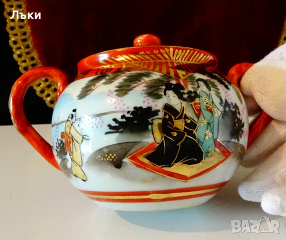 Захарница японски порцелан Kutani,злато. , снимка 2 - Антикварни и старинни предмети - 51230466