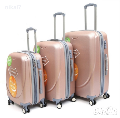 пътнически куфар комплект 6бр 100% ABS+разширение 5см/4 колела 360°, снимка 8 - Куфари - 44792767