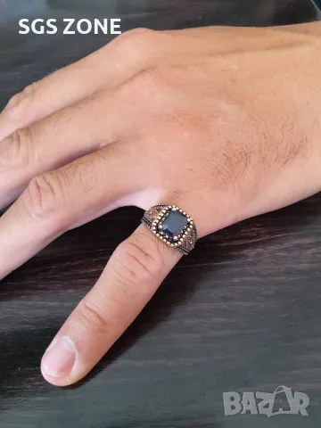 Мъжки Сребърни Пръстени с Естествени Камъни, снимка 2 - Колиета, медальони, синджири - 49988090