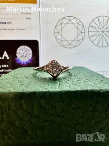 Сребърен пръстен с мойсанит (Диамант) 0.5 карата, снимка 4 - Пръстени - 48786927