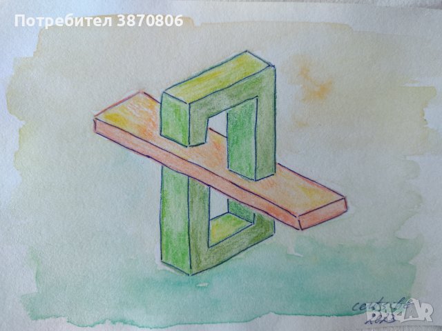 Четири броя абстрактни рисунки Невъзможни елементи, снимка 2 - Картини - 42764576