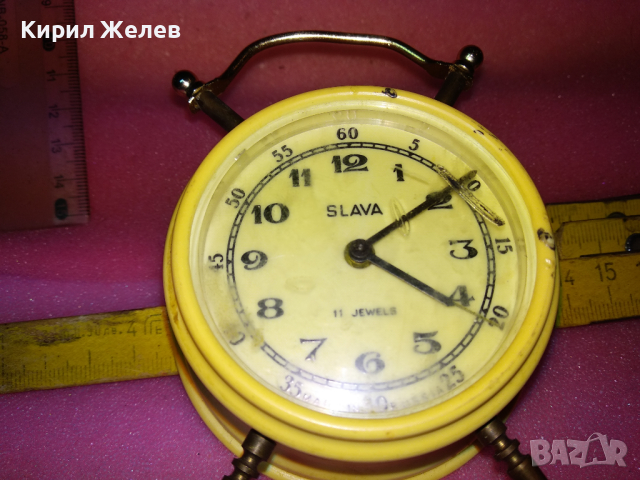 SLAVA MADE in USSR Стар КОЛЕКЦИОНЕРСКИ РУСКИ БУДИЛНИК МЕХАНИЧЕН НАСТОЛЕН ЧАСОВНИК СЛАВА СССР 30933, снимка 11 - Антикварни и старинни предмети - 44549220