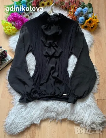 Блуза с жабо и прозрачни ръкави, снимка 1