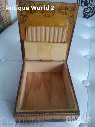 Стара Пирографирана Кутия, Цигаретник, снимка 2 - Антикварни и старинни предмети - 54316650