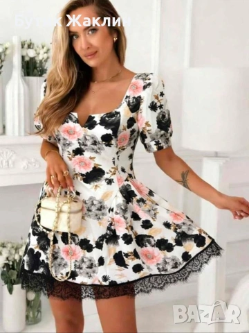 Дамска рокля на цветя с панделка и дантела, снимка 3 - Рокли - 54056360