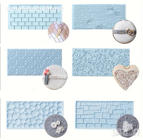 Силиконова форма с релеф на кора камък тухли фондан за декорация на торта , снимка 1 - Форми - 52939264