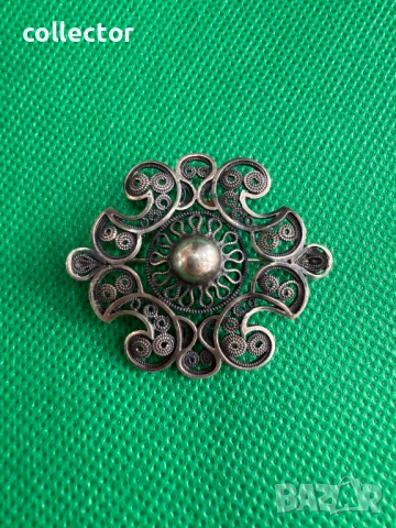 Винтидж сребърна брошка с филигран. №7681, снимка 2 - Колиета, медальони, синджири - 52637988